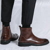 MEN'S SOLID COLOR POINTED SIDE ZIPPER LEATHER BOOTS 24803515YL