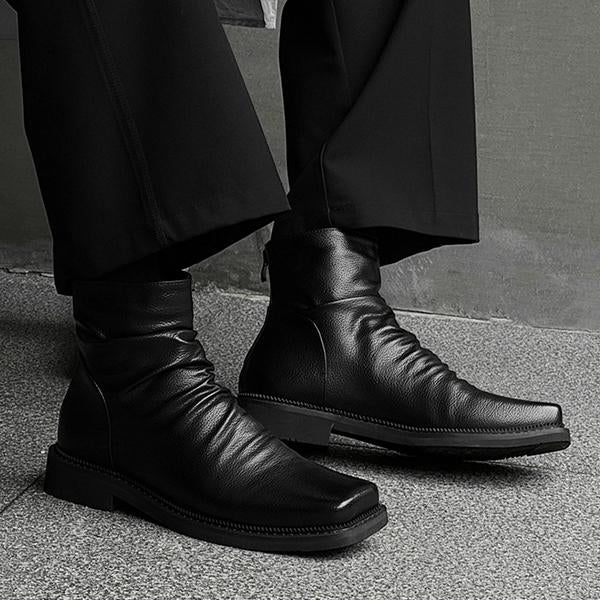 MEN'S STYLISH SQUARE TOE PLEATED ANKLE BOOTS 72487728S