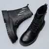 MEN'S BLACK ZIPPER DESIGN BIKER BOOTS 50198042YL