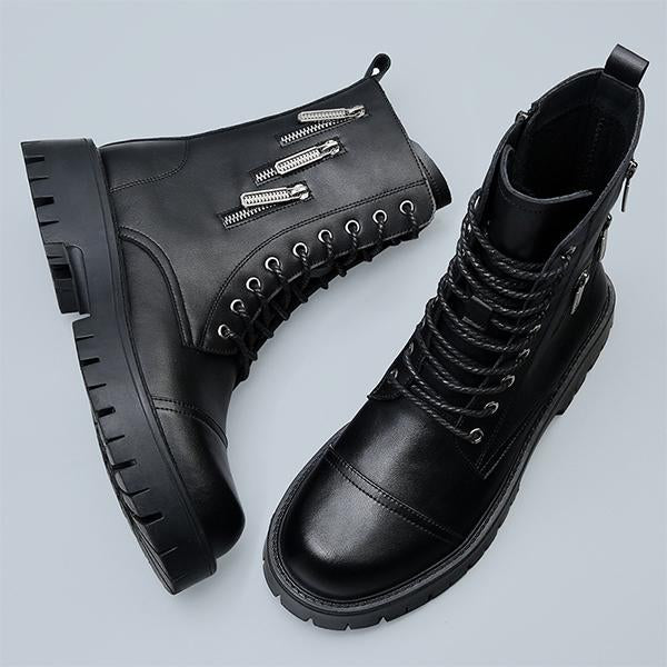 MEN'S BLACK ZIPPER DESIGN BIKER BOOTS 50198042YL