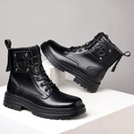 MEN'S STYLISH BLACK THICK-SOLED LACE-UP BOOTS 76330695S