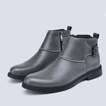 MEN'S SOLID COLOR BUCKLE ADJUSTABLE CASUAL LEATHER BOOTS 13699615YL