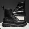 MEN'S STYLISH BLACK EIGHT-HOLE LACE-UP MOTORCYCLE BOOTS 25108579S