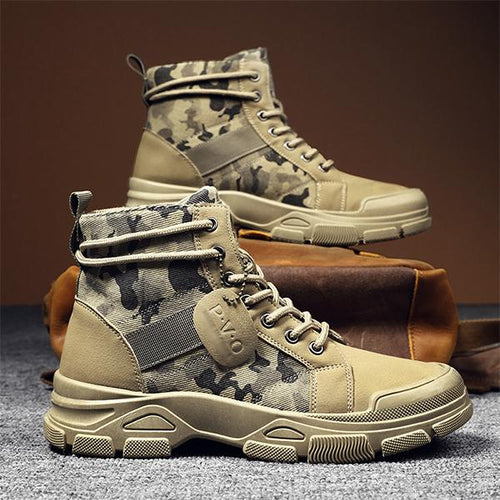 MEN'S LACE-UP THICK-SOLED VINTAGE CAMOUFLAGE BOOTS 19262647S