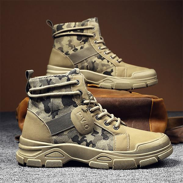 MEN'S LACE-UP THICK-SOLED VINTAGE CAMOUFLAGE BOOTS 19262647S