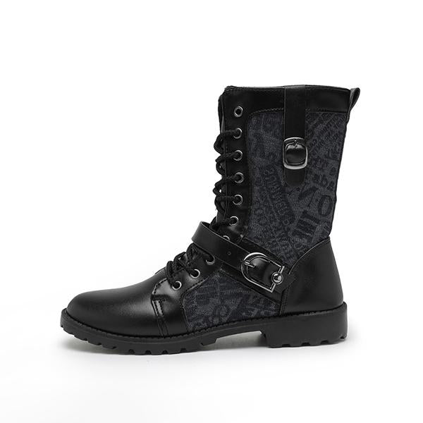 MEN'S STYLISH BELT BUCKLE CASUAL LACE-UP BOOTS 39993332S