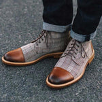 MEN'S RETRO HOUNDSTOOTH CASUAL LACE-UP BOOTS 49710984S