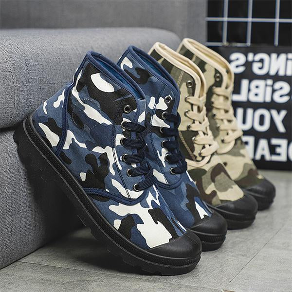 MEN'S CASUAL HIGH TOP LACE-UP CAMOUFLAGE CANVAS BOOTS 05293539S