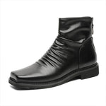 MEN'S STYLISH SQUARE TOE PLEATED ANKLE BOOTS 72487728S