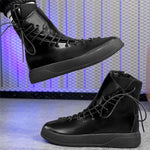 MEN'S CASUAL SHINY HIGH-TOP THICK-SOLED LACE-UP BOOTS 98144821S