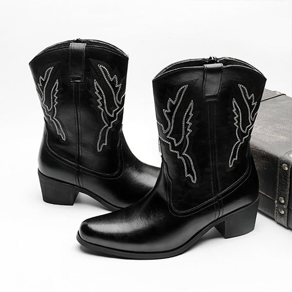 MEN'S VINTAGE EMBROIDERED ZIPPER BLOCK HEEL WESTERN BOOTS 66728739S