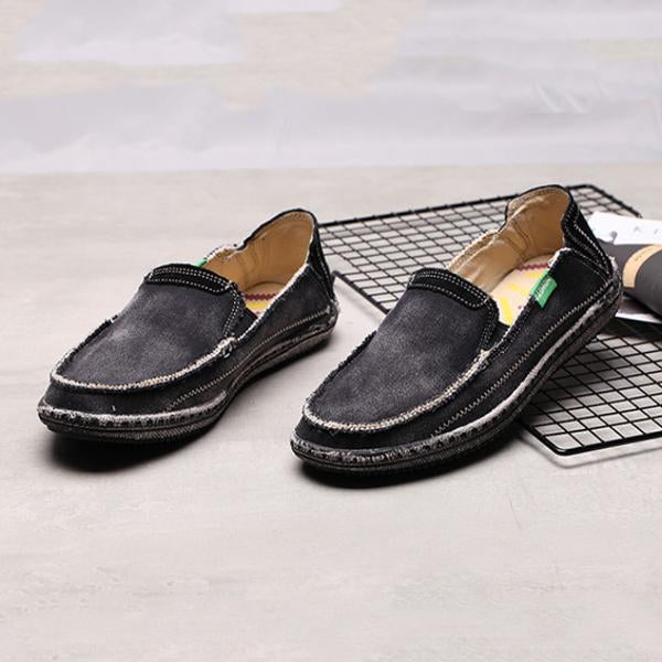 MEN'S RETRO LOAFERS RUBBER-SOLED CANVAS SHOES 27530787S