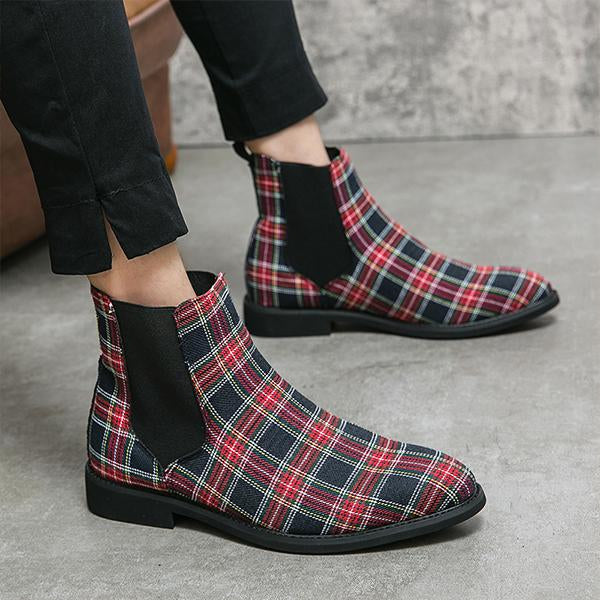 MEN'S RETRO BUSINESS CHECKERED CHELSEA BOOTS 57453227S