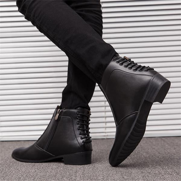 MEN'S POINTED TOE STYLISH BACK LACE-UP CHELSEA BOOTS 81375327S