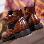 MEN'S VINTAGE IMITATION CROCODILE PATTERN LACE-UP BOOTS 43539400S