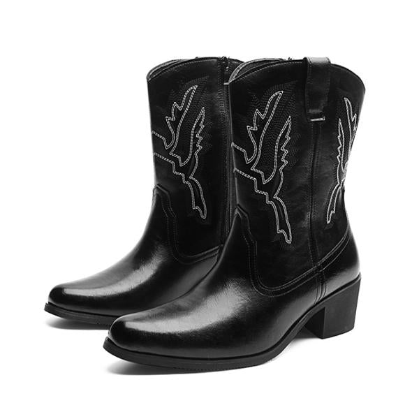 MEN'S VINTAGE EMBROIDERED ZIPPER BLOCK HEEL WESTERN BOOTS 66728739S