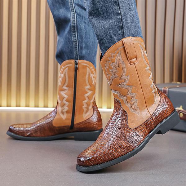 MEN'S WESTERN RETRO EMBROIDERED ANKLE BOOTS 87329814YL