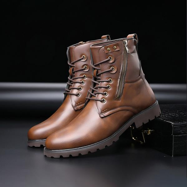 MEN'S STYLISH SIDE ZIPPER HIGH-TOP LACE-UP BOOTS 74537361S