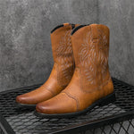 MEN'S RETRO EMBROIDERED SQUARE TOE WESTERN BOOTS 38257562S