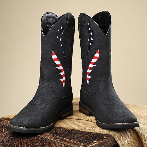 MEN'S WESTERN BOOTS WITH THICK HEEL AND FLAG PATTERN 14289234S