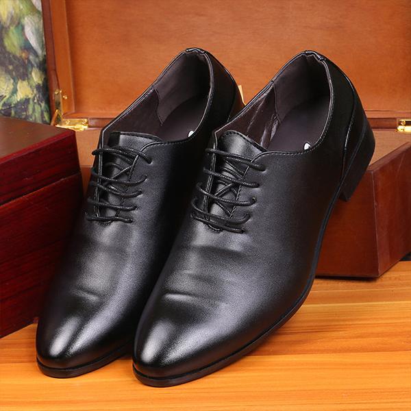 MEN'S SOLID COLOR LACE-UP BUSINESS DRESS SHOES 21332067S