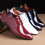 MEN'S POINTED TOE LACE-UP SHINY LEATHER SHOES 84489087S