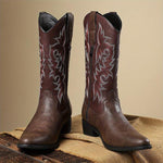 MEN'S RETRO EMBROIDERED COLOR CONTRASTING COWBOY BOOTS 02604286YL