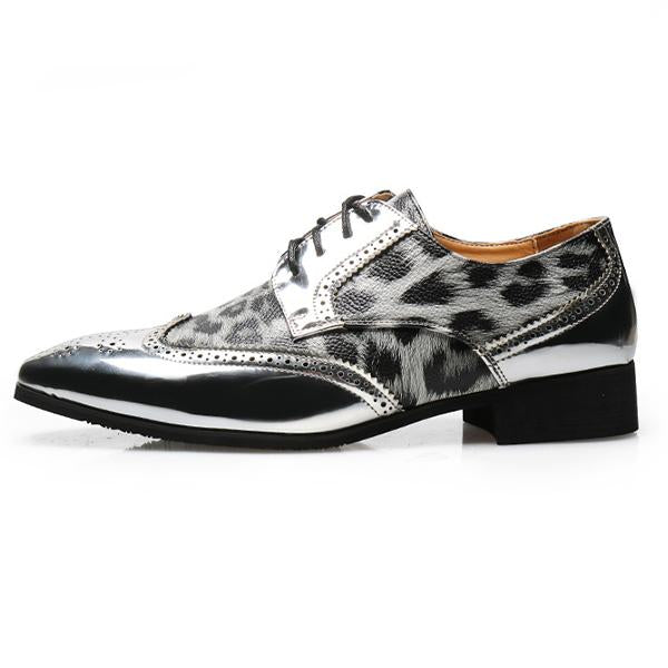 MEN'S CHRISTMAS LEOPARD PRINT LACE UP LEATHER SHOES 99317489YL