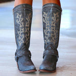 MEN'S SIDE ZIPPER EMBROIDERED BUCKLE WESTERN BOOTS 41353757S