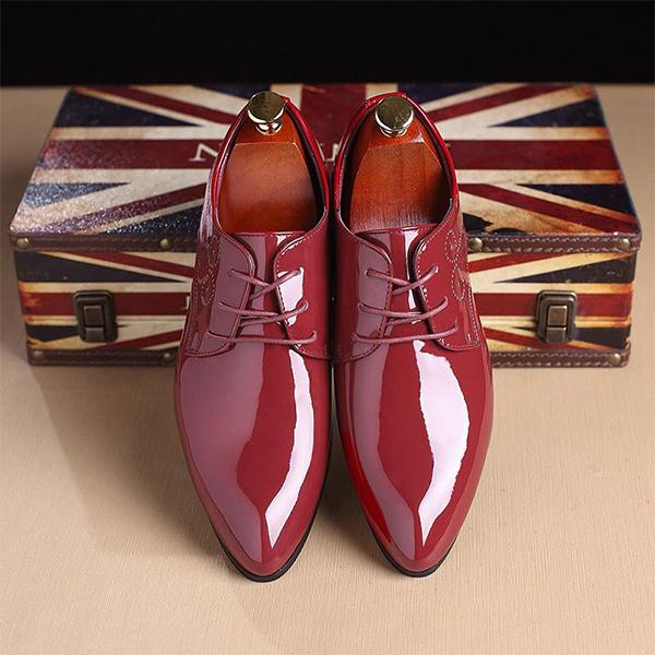 MEN'S POINTED TOE LACE-UP SHINY LEATHER SHOES 84489087S