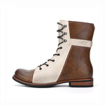 MEN'S RETRO COLORBLOCK SIDE ZIPPER LACE-UP BOOTS 78581937S