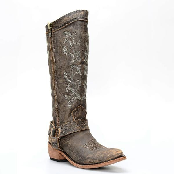 MEN'S SIDE ZIPPER EMBROIDERED BUCKLE WESTERN BOOTS 41353757S