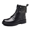 MEN'S STYLISH BLACK THICK-SOLED LACE-UP BOOTS 76330695S