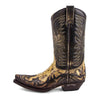 MEN'S RETRO SNAKE PRINT GOLD SPLICED COWBOY BOOTS 01703713S