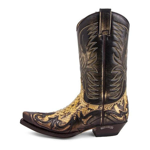 MEN'S RETRO SNAKE PRINT GOLD SPLICED COWBOY BOOTS 01703713S