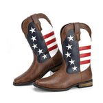 MEN'S STYLISH STAR STRIPED THICK HEEL COWBOY BOOTS 23158251S