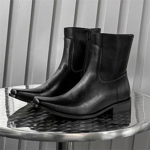 MEN'S BLACK SQUARE SIDE ZIPPER CHELSEA BOOTS 07396735YL