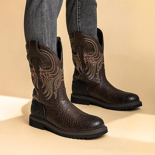 MEN'S RETRO TEXTURED ROUND TOE WESTERN BOOTS 38618275S