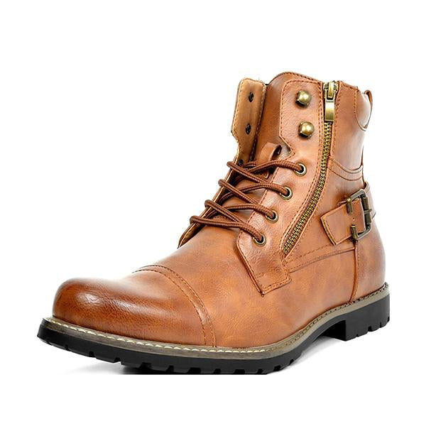 MEN'S METAL DOUBLE ZIPPER RETRO MOTORCYCLE LACE UP BOOTS 24167164YL