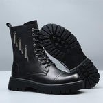 MEN'S BLACK ZIPPER DESIGN BIKER BOOTS 50198042YL