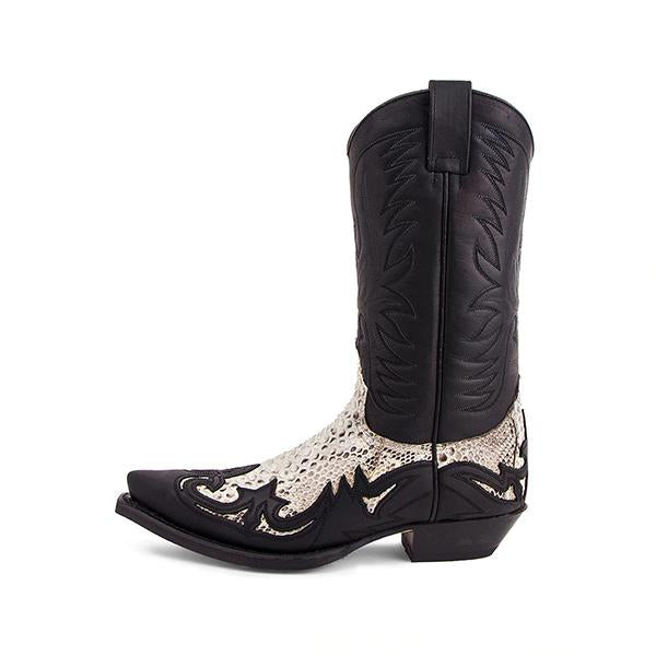 MEN'S EMBROIDERED SNAKE PRINT BLOCK HEEL WESTERN BOOTS 26509052S