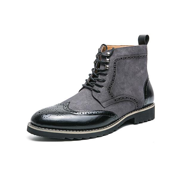 MEN'S CASUAL POINTED TOE CARVED LACE-UP ANKLE BOOTS 43304306S