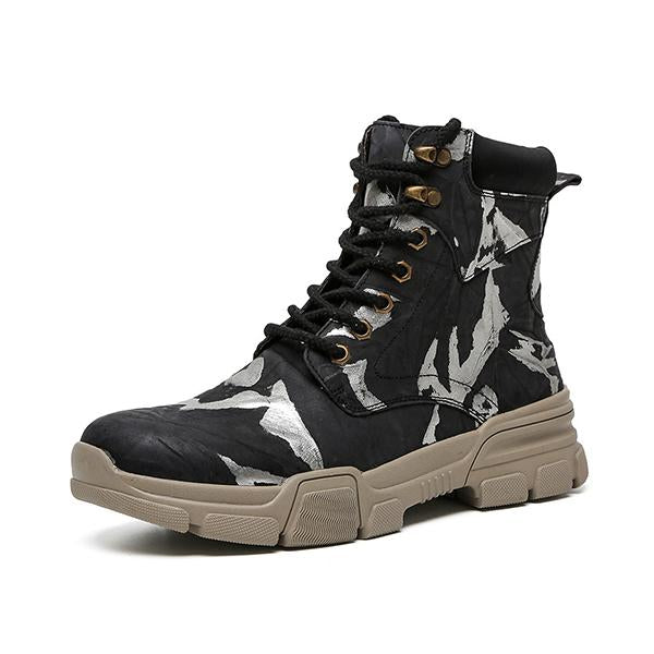 MEN'S STYLISH PRINTED LACE UP BOOTS 07190656YL