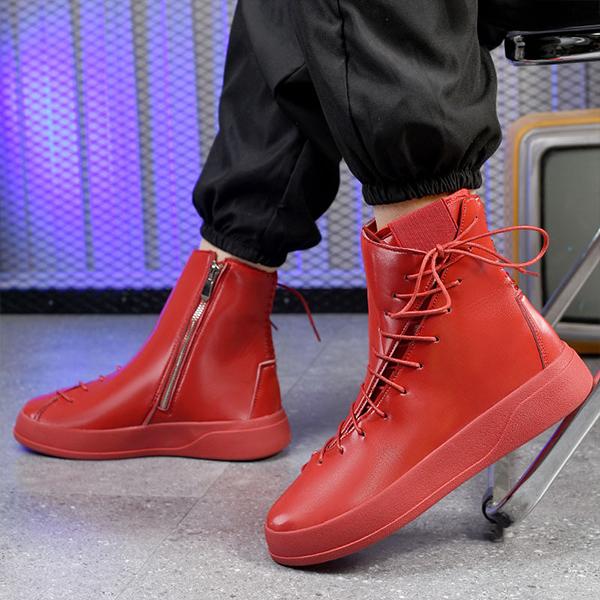 MEN'S CASUAL SHINY HIGH-TOP THICK-SOLED LACE-UP BOOTS 98144821S