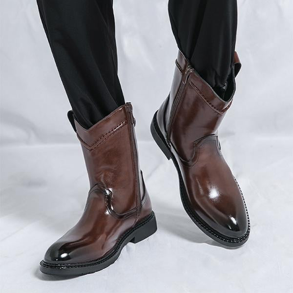 MEN'S ROUND TOE SOLID COLOR RETRO SIDE ZIPPER BOOTS 27338413YL