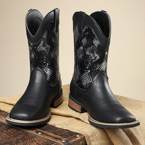 MEN'S RETRO SNAKE PRINT MID-CALF WESTERN BOOTS 84488280S