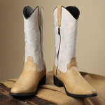 MEN'S RETRO EMBROIDERED COLOR CONTRASTING COWBOY BOOTS 02604286YL