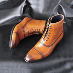 MEN'S FASHION SIDE ZIPPER BROGUE VINTAGE ANKLE BOOTS 16752214S