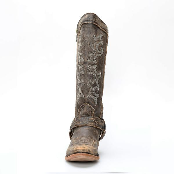 MEN'S SIDE ZIPPER EMBROIDERED BUCKLE WESTERN BOOTS 41353757S