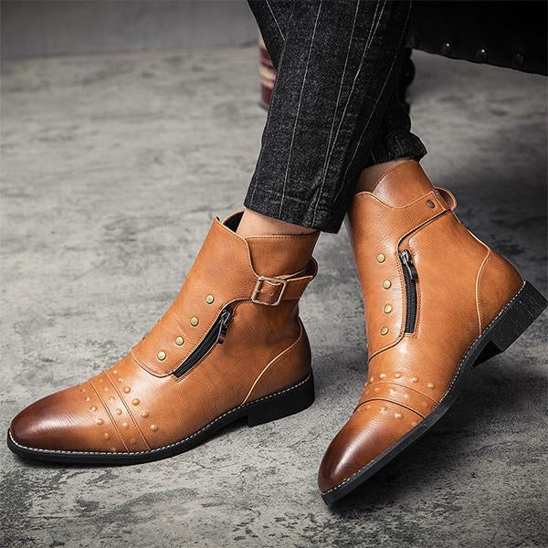 MEN'S STYLISH RIVET POINTED TOE CASUAL RETRO ANKLE BOOTS 38395405S